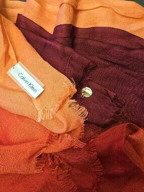 Rare Calvin Klein Ombre Red Magenta Lightweight Scarf 72x26